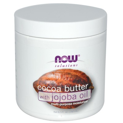 100 % Натурална смес от Чисто Какаово масло с чисто масло от Жожоба (Cocoa Butter with Jojoba Oil) от Now Foods Solutions Сместа от Какаово масло и масло от Жожоба е чудесен 100% натурален овлажнител за кожа, коса или 100 % Натурална смес от Чисто Какаово