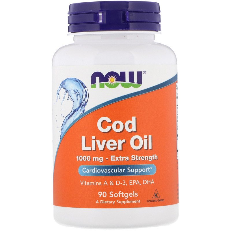 Cod Liver Oil 1000 мг 90 гел капсули | Now Foods