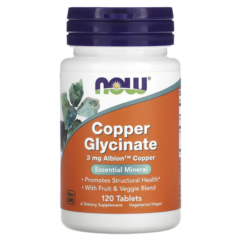 Copper Glycinate 3 мг 120 таблетки | Now Foods Copper Glycinate 3 мг 120 таблетки | Now Foods