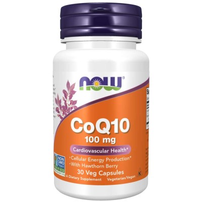 CoQ10 100 мг 30 веге капсули | Now Foods Влияе благоприятно на сърдечната дейност Спомага обмяната на веществата Има функция на имуностимулатор Понижава нивото на холестерол Бори се със свободните CoQ10 100 мг 30 веге капсули | Now Foods Влияе благоприятн