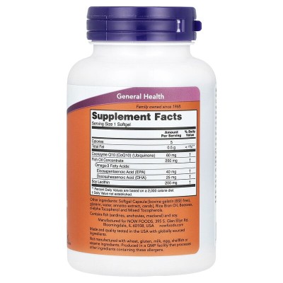 CoQ10 60 мг + Omega 3 120 дражета | Now Foods