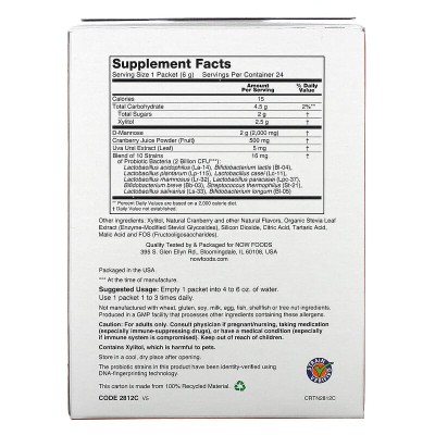 Cranberry Mannose + Probiotics 24 пакетчета | Now Foods