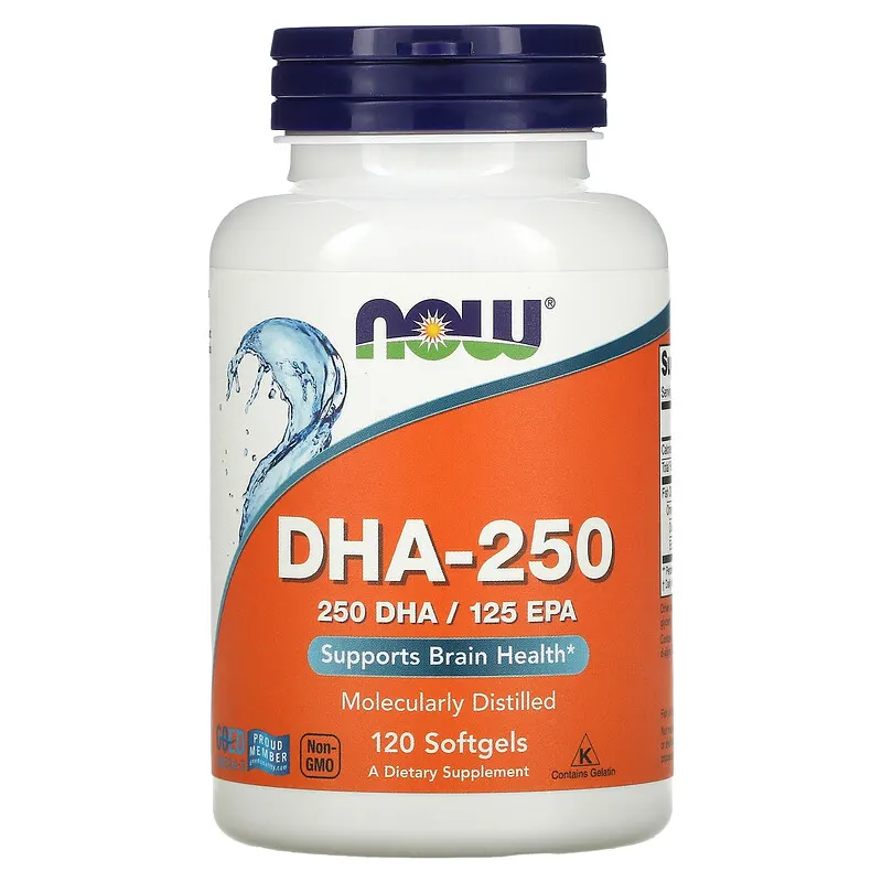 DHA-250 120 гел-капсули | Now Foods Поддържа здравето на мозъка Подобрява сърдечно-съдовото здраве Регулира функциите на нервната система Има положителен ефект върху имунните реакции DHA-250 120 дражета DHA-250 120 гел-капсули | Now Foods Поддържа здравет