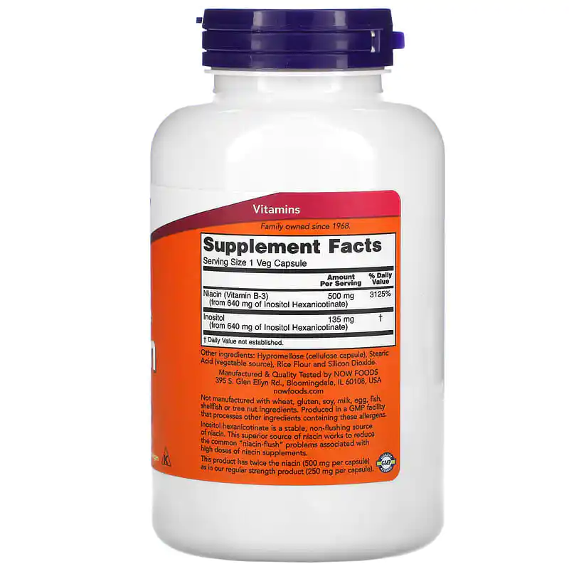 Double Strength Flush-Free Niacin 500 мг 180 веге капсули | Now Foods Double Strength Flush-Free Niacin 500 мг 180 веге капсули | Now Foods