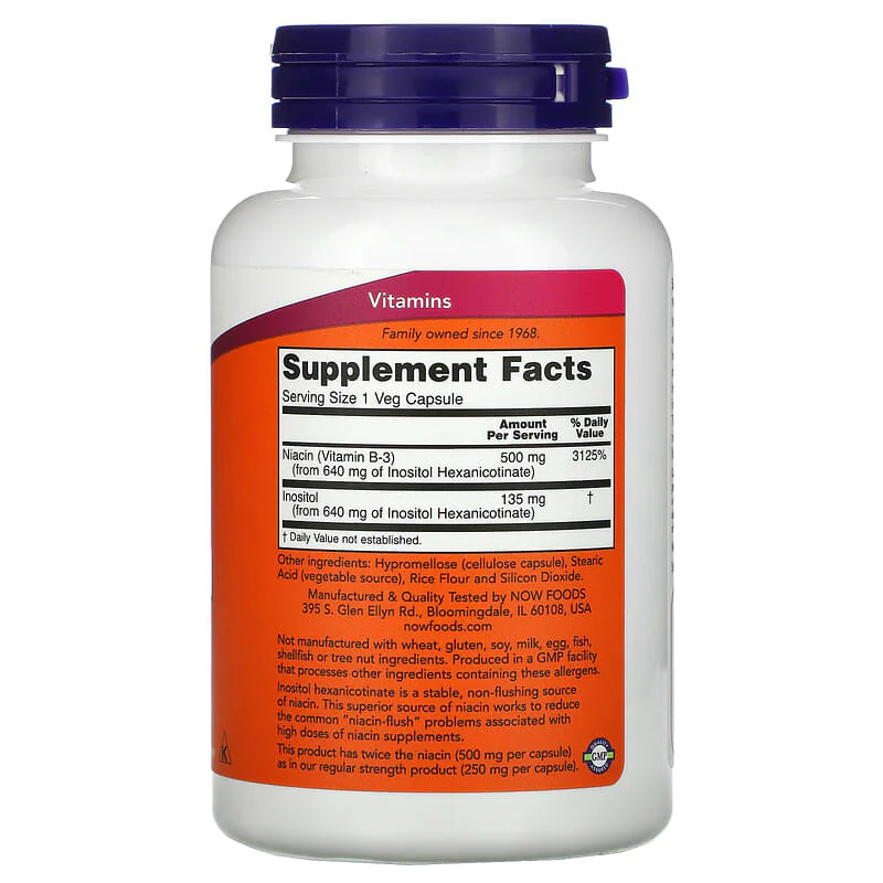Double Strength Flush-Free Niacin 500 мг 90 веге капсули | Now Foods Double Strength Flush-Free Niacin 500 мг 90 веге капсули | Now Foods