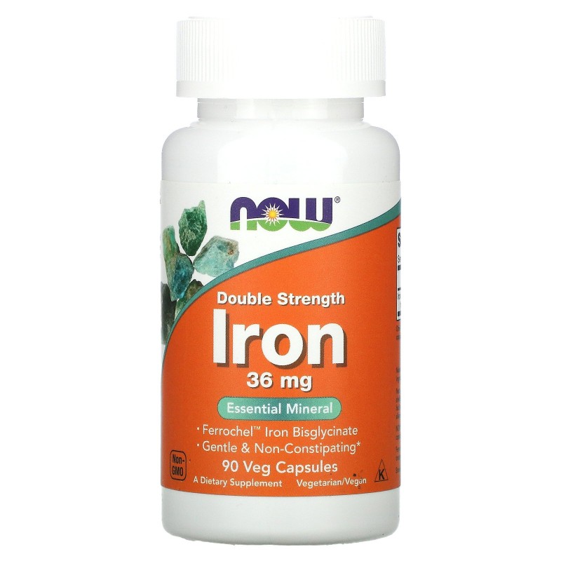 Double Strength Iron 36 мг 90 веге капсули | Now Foods