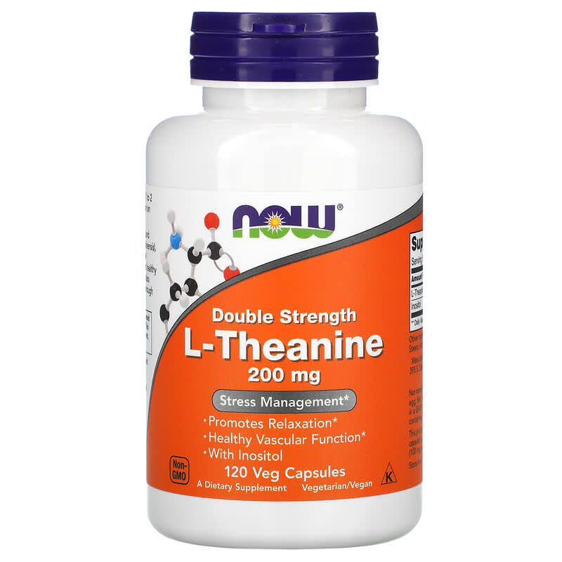 Double Strength L-Theanine 200 мг 120 веге капсули | Now Foods