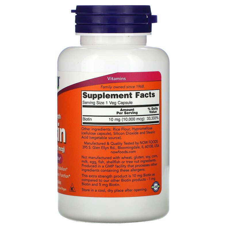 Extra Strength Biotin 10 мг (10 000 IU) 120 веге капсули | Now Foods Extra Strength Biotin 10 мг (10 000 IU) 120 веге капсули | Now FoodsСпомага за преработката на хранителните вещества от храната, която приемате
Грижи се за здравето на косата, к Extra Strength Biotin 10 мг (10 000 IU) 120 веге капсули | Now Foods Спомага за преработката на хранителните вещества от храната, която приемате Грижи се за здравето на косата, кожата и ноктите За нормална не Extra Strength Biotin 10 мг (10 000 IU) 120 ве