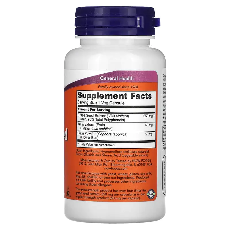 Extra Strength Grape Seed 250 мг 90 веге капсули | Now Foods Extra Strength Grape Seed 250 мг 90 веге капсули | Now Foods
