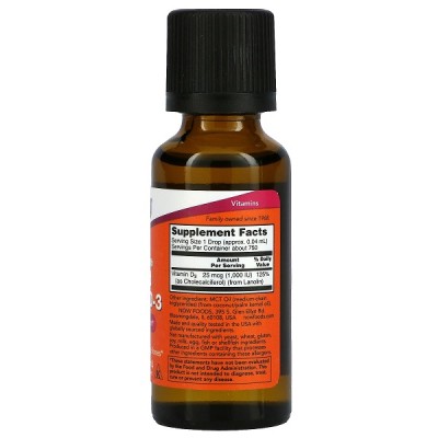 Extra Strength Liquid Vitamin D-3 1000 IU 30 мл | Now Foods