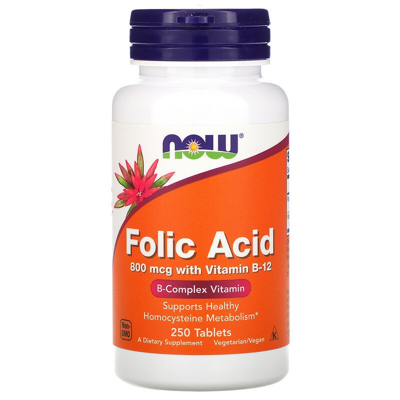 Фолиева киселина (Folic Acid) 800 мкг 250 таблетки | Now Foods