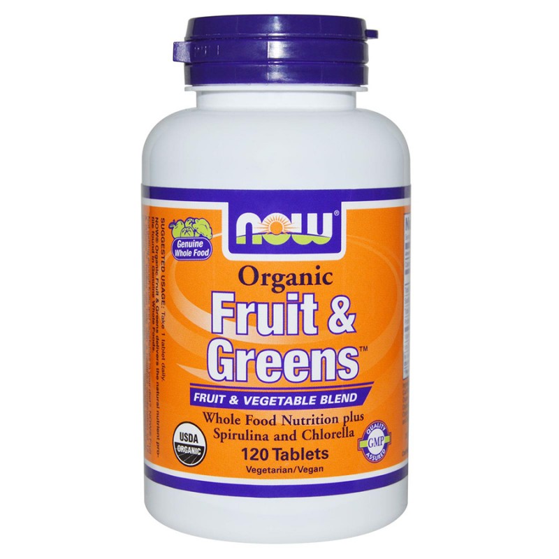 Fruit & Greens Organic 1000 мг 120 таблетки | Now Foods