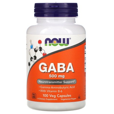 GABA 500 мг + Витамин B-6 100 веге капсули | Now Foods GABA 500 мг + Витамин B-6 100 веге капсули | Now Foods