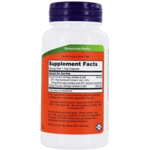 Гинко Билоба (Ginkgo Biloba) 60 мг 60 веге капсули | Now Foods