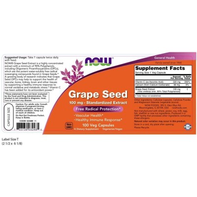 Grape Seed Antioxidant 100 мг 100 вегетариански капсули | Now Foods