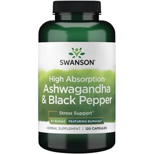 High Absorption Ashwagandha & Black Pepper 120 капсули | Swanson