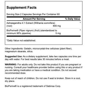 High Absorption Ashwagandha & Black Pepper 120 капсули | Swanson