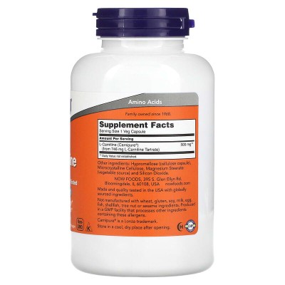 L-Carnitine 500 мг 180 веге капсули | Now Foods L-Carnitine 500 мг 180 веге капсули | Now Foods