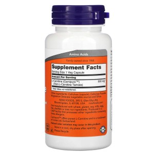 L-Carnitine 500 мг 60 веге капсули | Now Foods