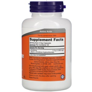 L-Ornithine 500 мг 120 веге капсули | Now Foods