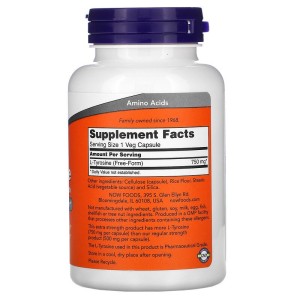 L-Tyrosine Extra Strength 750 мг 90 веге капсули | Now Foods L-Tyrosine Extra Strength 750 мг 90 веге капсули | Now Foods