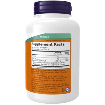 Magnesium Citrate 90 гел-капсули | Now Foods Помага за производството на енергия в клетките Ускорява метаболизма Стимулира работата на мускулите, нервите и кръвоносните съдове Нормализира кръвното налягане Magnesium Citrate 90 гел-капсули | Now Foods Пома