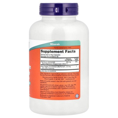 Magnesium Glycinate with BioPerine 180 веге капсули | Now Foods
