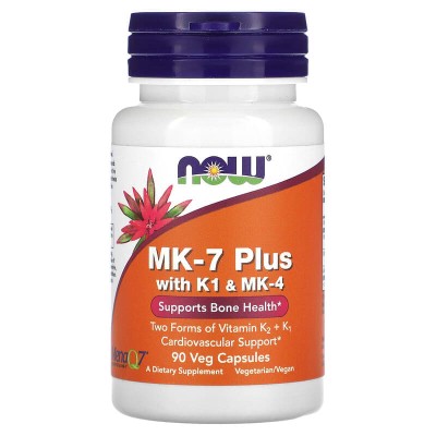MK-7 Plus with Vitamin K1 & MK-4 90 веге капсули | Now Foods