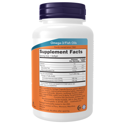 Omega-3 Enteric Coated 90 гел-капсули | Now Foods