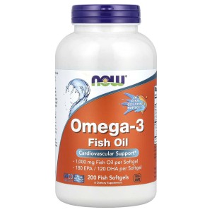 Omega 3 Fish Oil 1000 мг 200 гел-капсули от рибен желатин | Now Foods