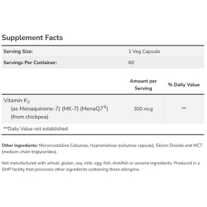 MK-7 Vitamin K-2 300 mcg | Extra Strength MenaQ7® - 120 капсули
