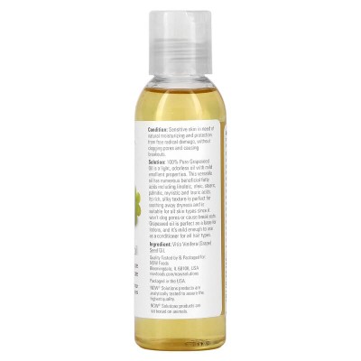 100% Pure Sensitive Skin Care Grapeseed Oil 118 мл | Now Foods