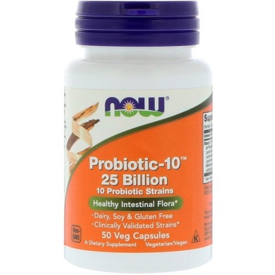 Probiotic-10 25 Billion 50 веге капсули | Now Foods Има пречистващи от токсини и други вредни вещества свойства Подпомага храносмилателните процеси Повишава и поддържа силен имунитет Подкрепя здр Probiotic-10 25 Billion 50 веге капсули | Now Foods Има пре