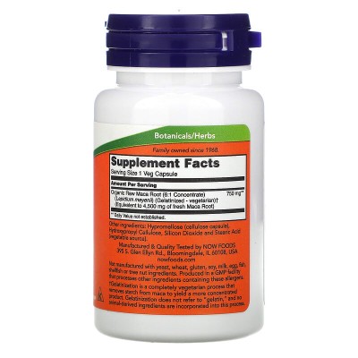 Raw Maca 750 мг 30 веге капсули | Now Foods
