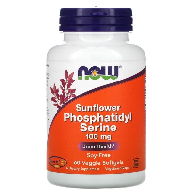 Sunflower Phosphatidyl Serine 100 мг 60 веге гел-капсули | Now Foods Изцяло натурален продукт, без съдържание на соя Стимулира запомнянето, подобрява паметта Срещу развитие на Алцхаймер Верен приятел на по Sunflower Phosphatidyl Serine 100 мг 60 веге гел-