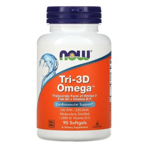 Tri-3D Omega 90 гел-капсули | Now Foods