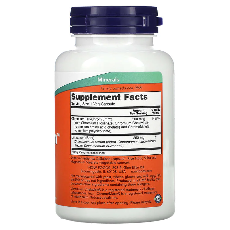 Tri-Chromium 500 мкг + Cinnamon 180 веге капсули | Now Foods Tri-Chromium 500 мкг + Cinnamon 180 веге капсули | Now Foods
