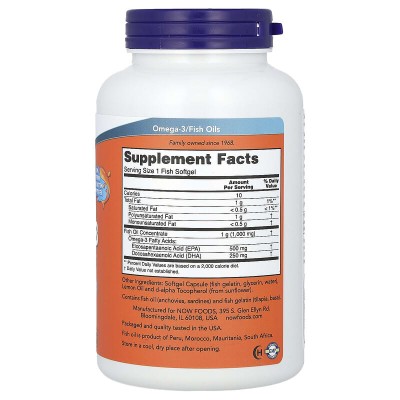 Ultra Omega 3 180 дражета Now Foods Поддържа когнитивната функция Влияе благоприятно на сърдечно-съдовата система Висока концентрация на EPA и DHA мастни киселини-500 EPA/250 DHA Молекулярно дистилиран-сто Ultra Omega 3 180 дражета Now Foods Поддържа когн
