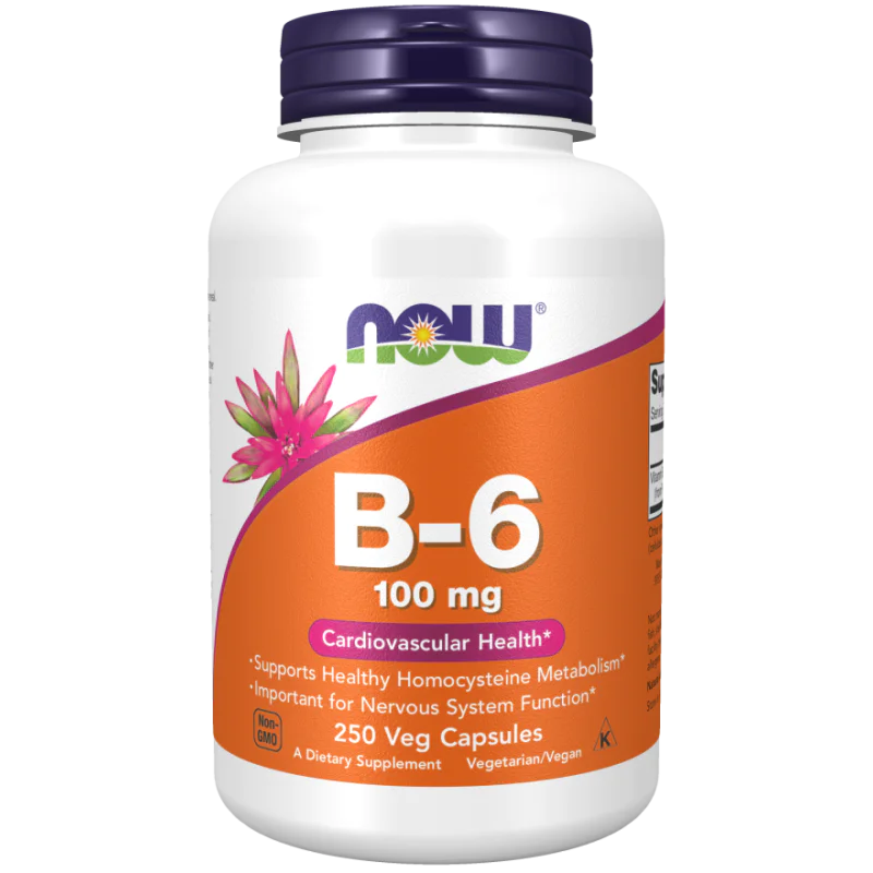 Vitamin B-6 (Pyridoxine) 100 мг 250 капсули от Now Foods Поддържа мозъчната дейност Подобрява белтъчния обмен Стимулира образуването на серотонин Помага за облекчаване на състоянието на ПМС при жените Vitamin B-6 (Pyridoxine) 100 мг 250 капсули от Now Foo