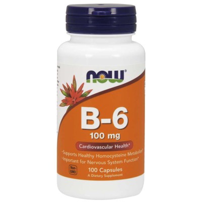 Vitamin B-6 (Pyridoxine) 100 мг 100/250 капсули от Now Foods Поддържа мозъчната дейност Подобрява белтъчния обмен Стимулира образуването на серотонин Помага за облекчаване на състоянието на ПМС при же Vitamin B-6 (Pyridoxine) 100 мг 100/250 капсули от Now