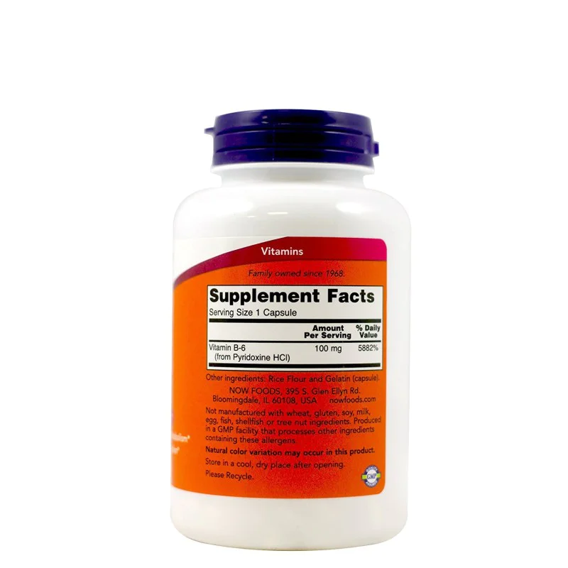 Vitamin B-6 100 мг 100 капсули | Now Foods Vitamin B-6 (Pyridoxine) 100 мг 100/250 капсули от Now FoodsПоддържа мозъчната дейност
Подобрява белтъчния обмен
Стимулира образуването на серотонин
Помага за облекчаване на състоянието на ПМС при же Vitamin B-6 (Pyridoxine) 100 мг 100/250 капсули от Now Foods Поддържа мозъчната дейност Подобрява белтъчния обмен Стимулира образуването на серотонин Помага за облекчаване на състоянието на ПМС при же Vitamin B-6 (Pyridoxine) 100 мг 100/250 капсули от Now