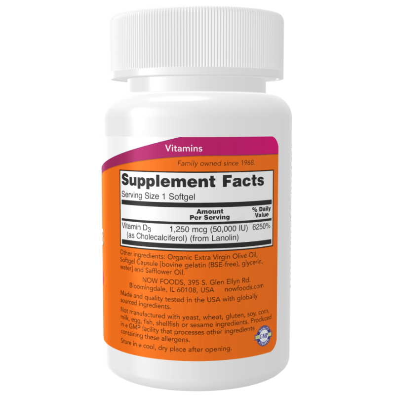 Vitamin D-3 50000 IU 50 гел-капсули | Now Foods Vitamin D-3 50000 IU 50 гел-капсули | Now Foods