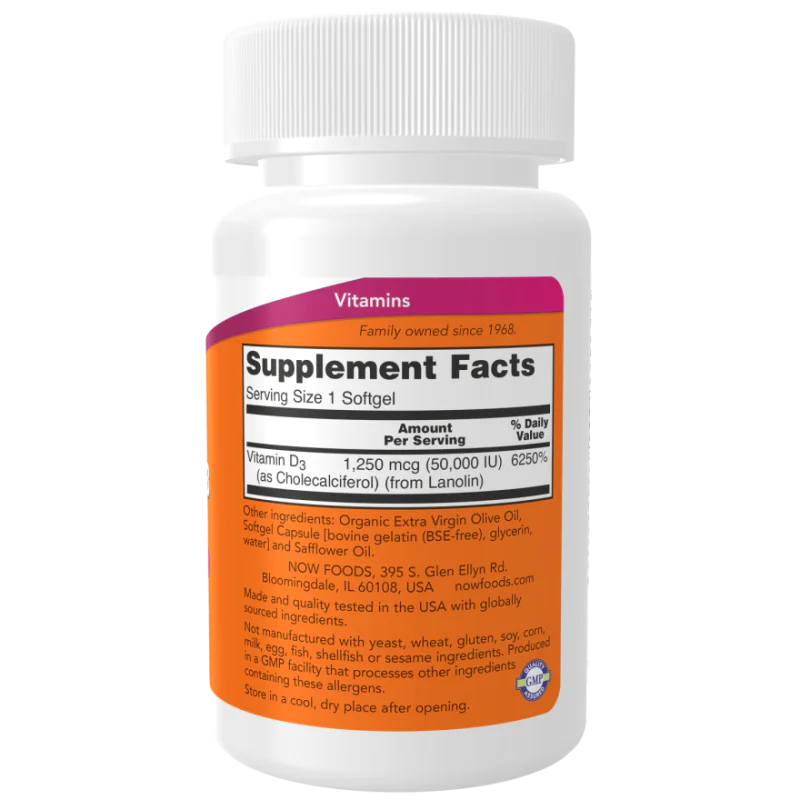 Vitamin D-3 50000 IU 50 гел-капсули | Now Foods Vitamin D-3 50000 IU 50 гел-капсули | Now Foods