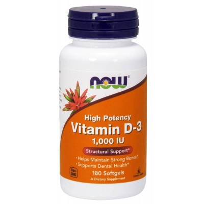 Vitamin D-3 1000 IU 180/360 гел-капсули | Now Foods За по-добър обмен на минерали в организма Спомага за правилното усвояване на калций, фосфор и магнезий За защита на стените на съдовете на кръвоносната Vitamin D-3 1000 IU 180/360 гел-капсули | Now Foods