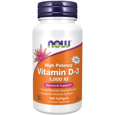 Vitamin D-3 1000 IU 360 гел-капсули | Now Foods За по-добър обмен на минерали в организма Спомага за правилното усвояване на калций, фосфор и магнезий За защита на стените на съдовете на кръвоносната сис Vitamin D-3 1000 IU 360 гел-капсули | Now Foods За 
