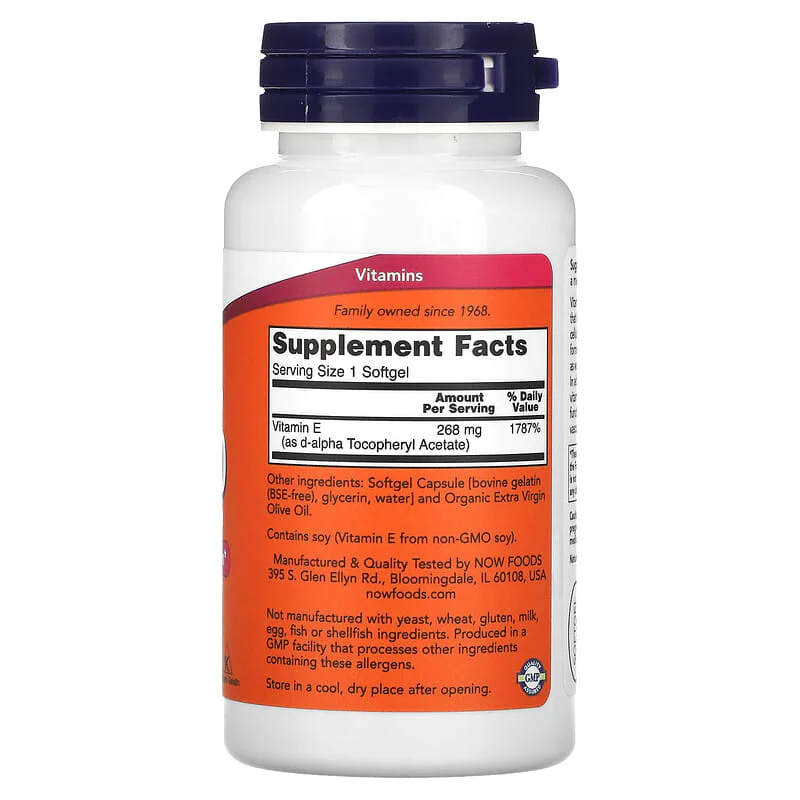 Vitamin E-400 IU d-Alpha Tocopheryl 100 гел-капсули | Now Foods Vitamin E-400 IU d-Alpha Tocopheryl 100 гел-капсули | Now Foods