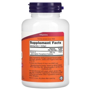 Vitamin E-400 IU d-Alpha Tocopheryl 250 гел-капсули | Now Foods