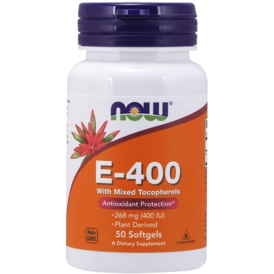 Витамин Е 400 IU MT 50/100/250 гел капсули | Now Foods Мощен антиоксидант Подобряване снабдяването с кислород на тъканите  Стимулиране на имунната система  100% микс от естествени Токофероли&nbsp Витамин Е 400 IU MT 50/100/250 гел капсули | Now Foods 