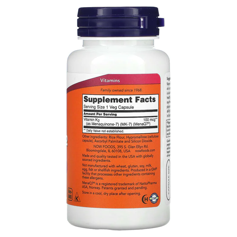 MK-7 Vitamin K-2 100 мкг 120 веге капсули | Now Foods MK-7 Vitamin K-2 100 мкг 120 веге капсули | Now Foods