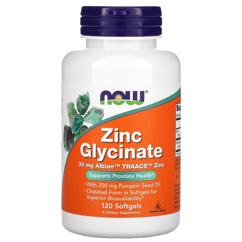 Zinc Glycinate 30 мг 120 дражета | Now Foods